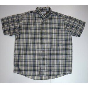 MEN'S GREEN PLAID SHORT SLEEVE BUTTON-UP SHIRT - WHITEFISH BAY - SIZE XL